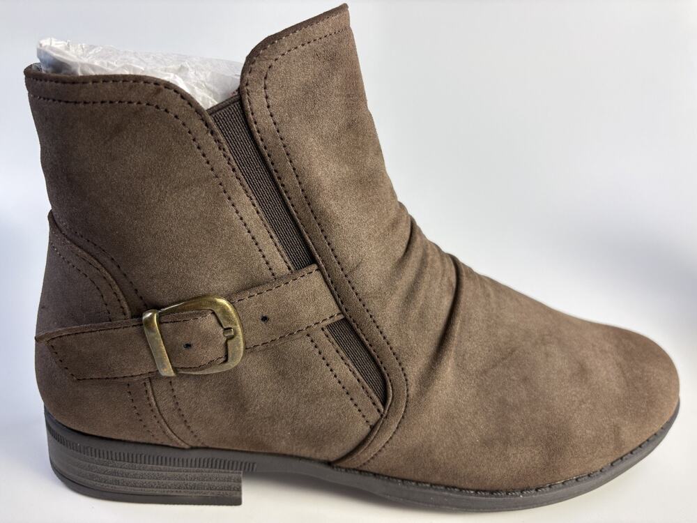 Easy Street Junction Boots Women 8W Brown Ruched Buckle Ankle Booties New 320056